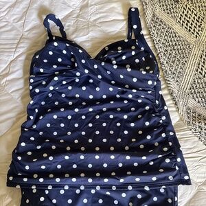 Lands' End Navy Polka Dot Swim Top